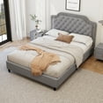 thumbnail image 2 of Dawn Whisper Full Size Upholstered Bed with Ruched and Button Tufted Headboard, Gray, 2 of 8
