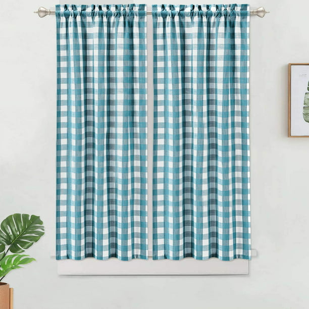 Caromio Buffalo Check Tier Curtains, Blue And White Plaid Kitchen Curtains