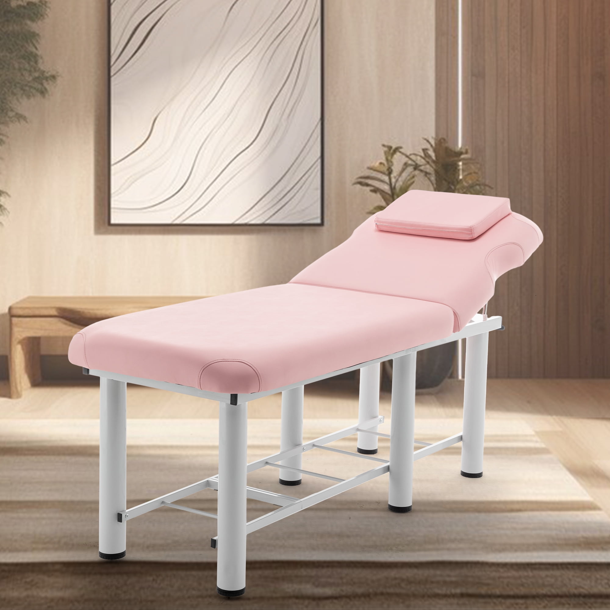 Miniyam 73.7" x 27.56" x 27.17" Professional Massage Table – Adjustable Backrest, Removable Headrest, Bottom Storage, Memory Foam Layer – White