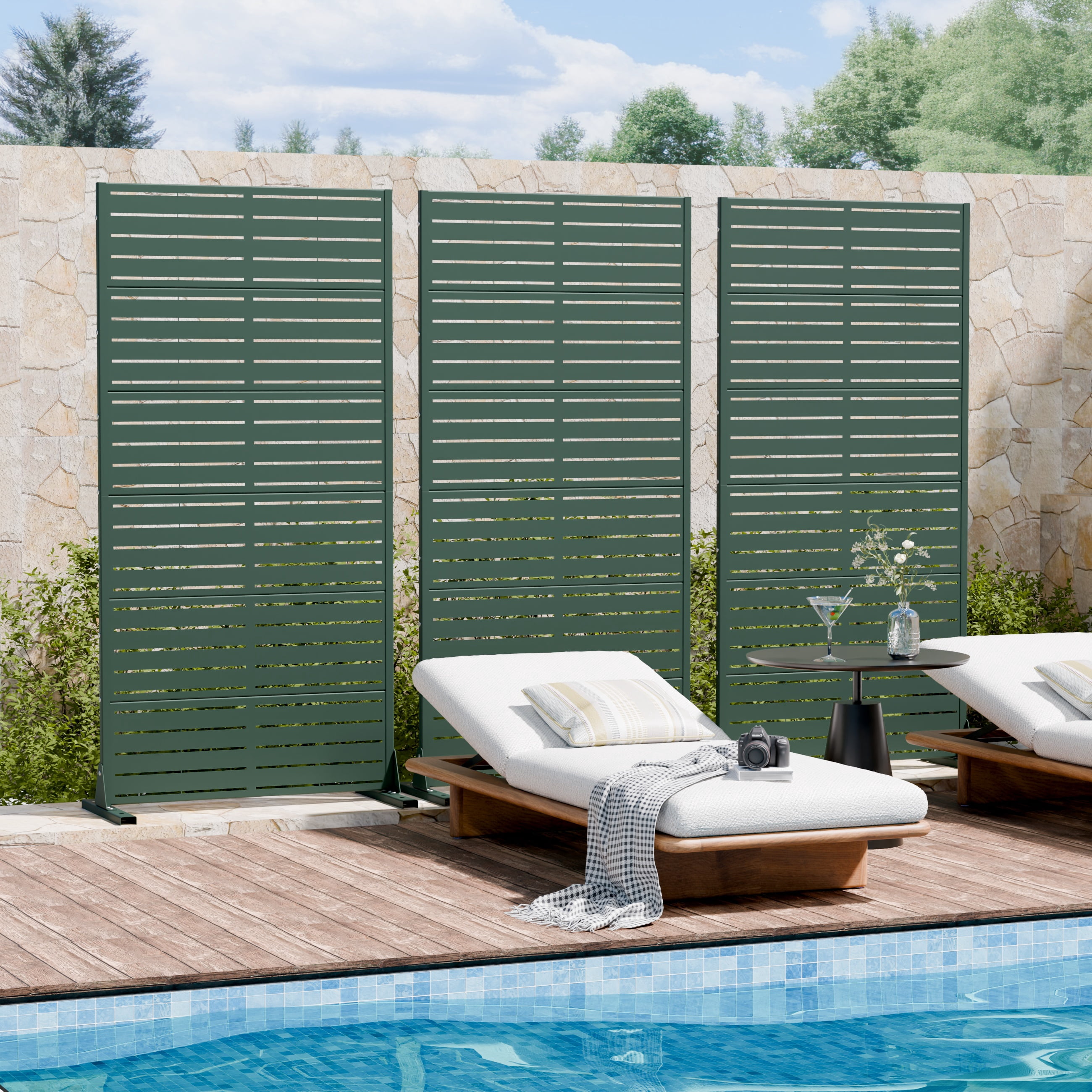 Privacy Metal Screen Fence Panel Horizontal Stripe Pattern