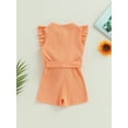 thumbnail image 4 of Kids Girls Playsuit Crew Neck Ruffles Sleeveless Solid Color Rib Knit Jumpsuits Summer Casual Clothes Bodysuits Romper with Belt, 4 of 8
