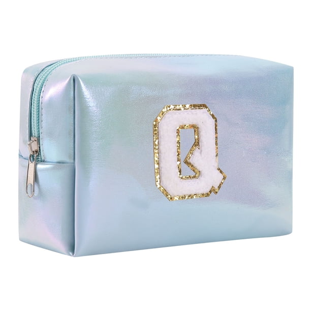 Neceser de maquillaje alfabeto bordado - PU, gran capacidad y con estilo - para viajes, neceser y bolso de mano