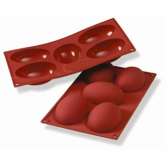 Silikomart Silicone Bakeware Half Egg 4.4 Oz, 4.01" x 2.87" x 1.42" High, 5 Cavities
