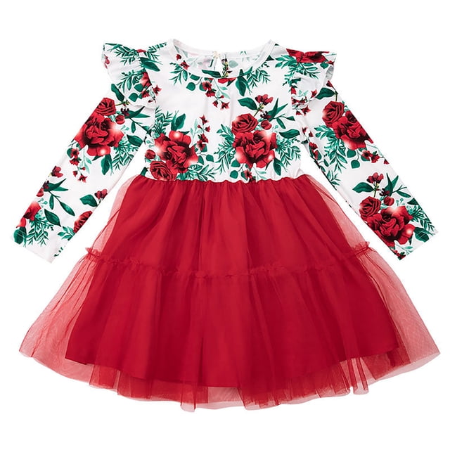 Weaiximiung Vêtements de Noël Automne et Hiver pour Filles Robe à Manches Longues Imprimée Col Rond Robe de Fête de Noël 6-7 Ans