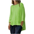 thumbnail image 2 of Holiday Gift Finder Women's Linen Shirt Short Long Sleeved for Women V-neck Shirt Solid Color Comfortable Plus Size Long Sleeve Shirt with Irregular Hem, S-4XL, 2 of 9