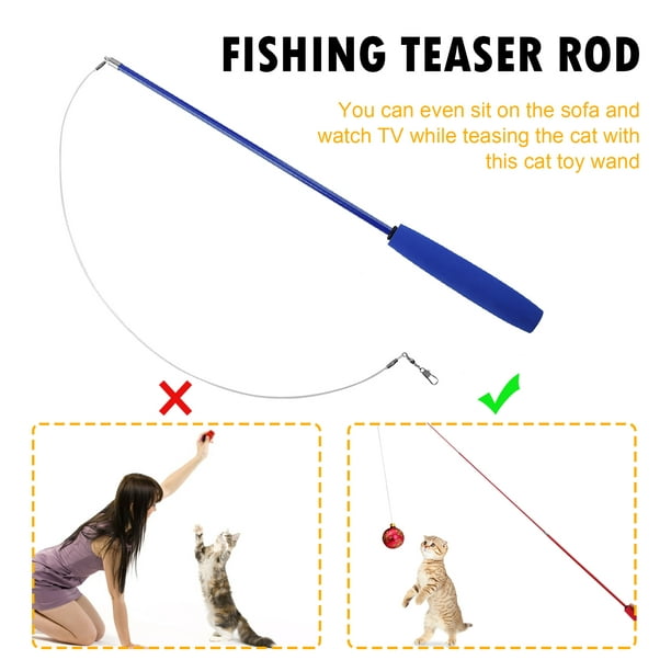 Peggybuy Cat Teaser Wands, Retractable Fishing Pole Wand Cat Teaser Rod Toy (Red) Red One Size