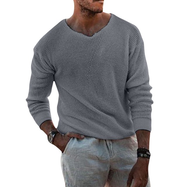 Faithtur Men's Spring Autumn Loose Knitwear Solid Color Long Sleeve Crewneck Pullover Sweater