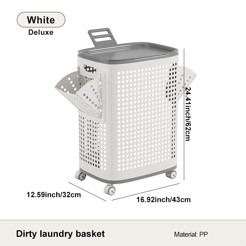 Laundry Hamper with Wheels and Built-in Side Baskets, Large Capacity Clothes Hamper Organizer with Ventilation, Mobile Storage for Bedroom Bathroom