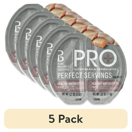 (5 pack) Pure Balance Pro+ Healthy Maturity 7+ Pate for Cats, Salmon & Chicken Formula, 2.64 oz