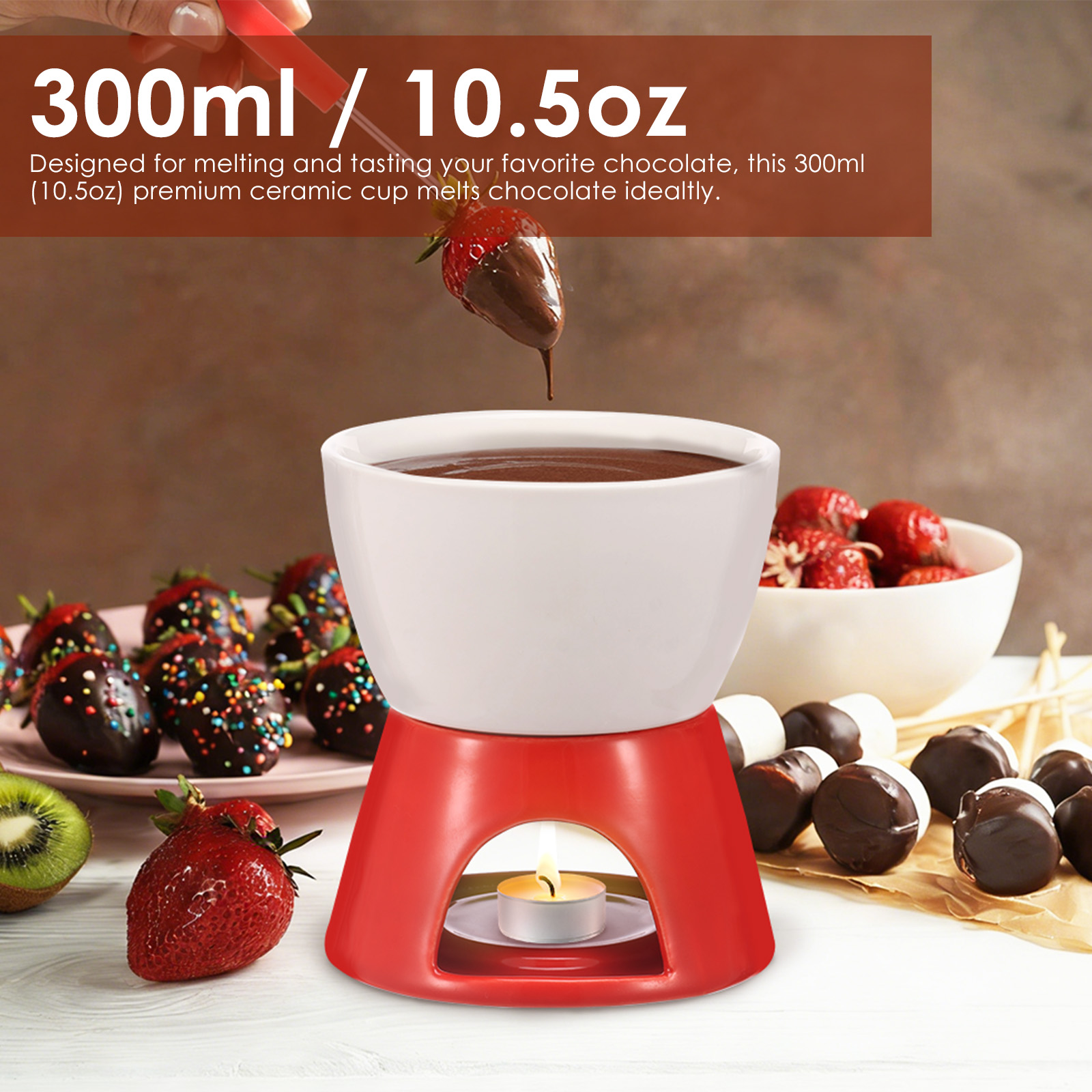 Mug à Fondue Au Chocolat 300ml - Avec 4 Fourchettes - Réchaud Céramique - Pour Fromage, Dessert, Soirée Romantique - 12