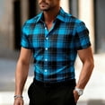thumbnail image 2 of JTSRKL Men's Classic Plaid Golf Style Shirts Button Down Wrinkle Free Casual Short Sleeve Tops Button Up Formal Business Summer Tops Blue XXL, 2 of 5