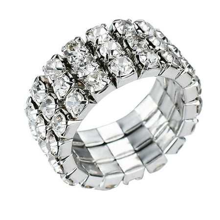 - Sparkly Three-Row Crystal Rhinestone Stretch Fashion Ring, By JADA Collections