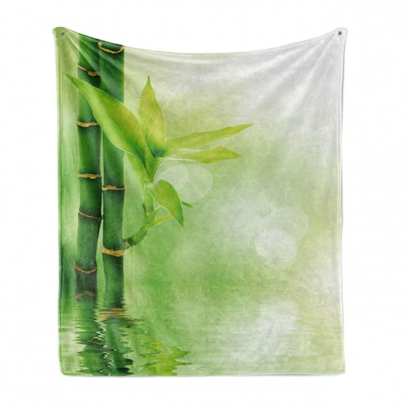 Plant Soft Flannel Fleece Throw Blanket, Chinese Ecology Picture of Bamboo Sticking out of the Water Serene Atmosphere, Cozy Plush for Indoor and Outdoor Use, 50" x 70", Emerald Green, by Ambesonne