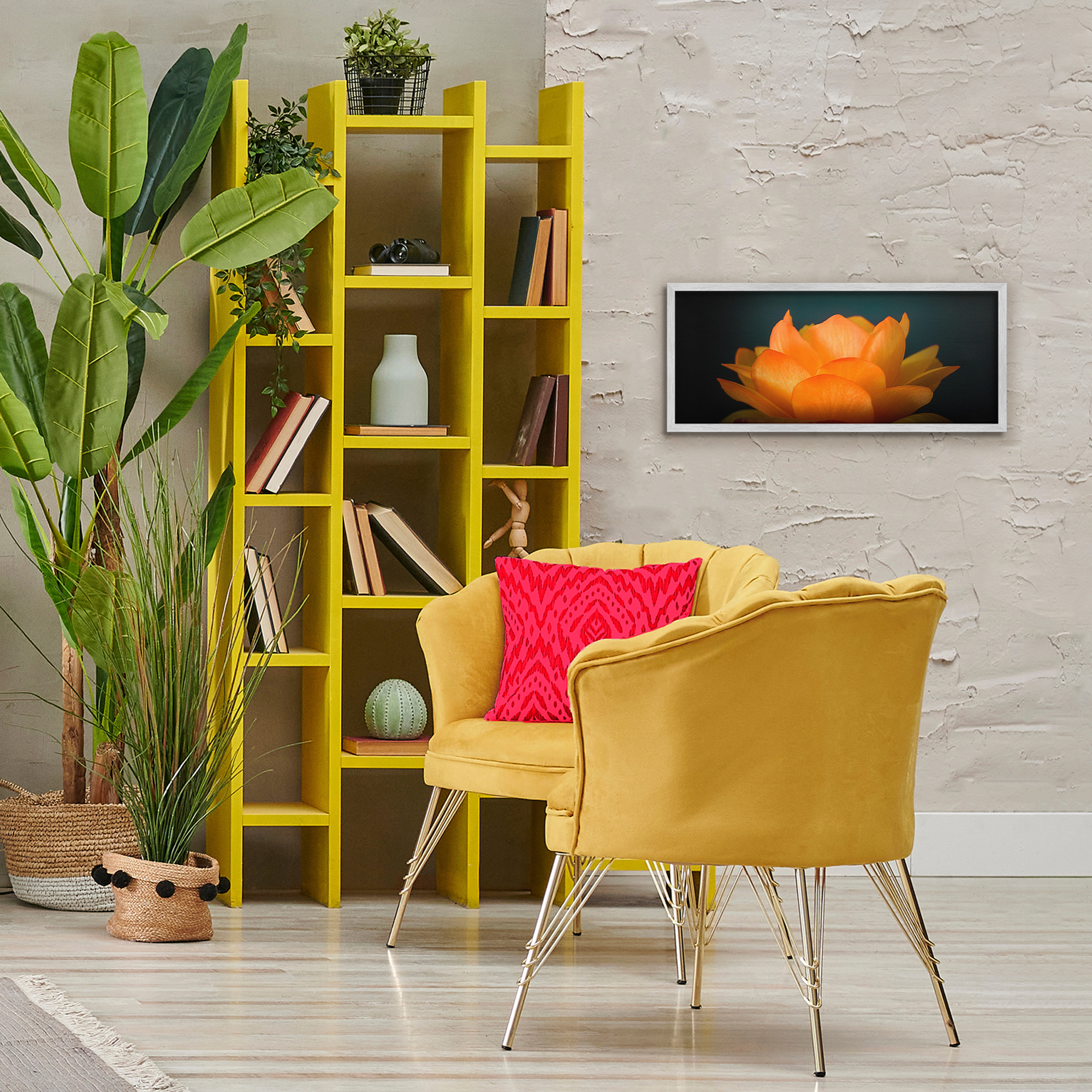 Glowing Orange Lotus Gray Framed Giclee Art, design by Phillip Flowers