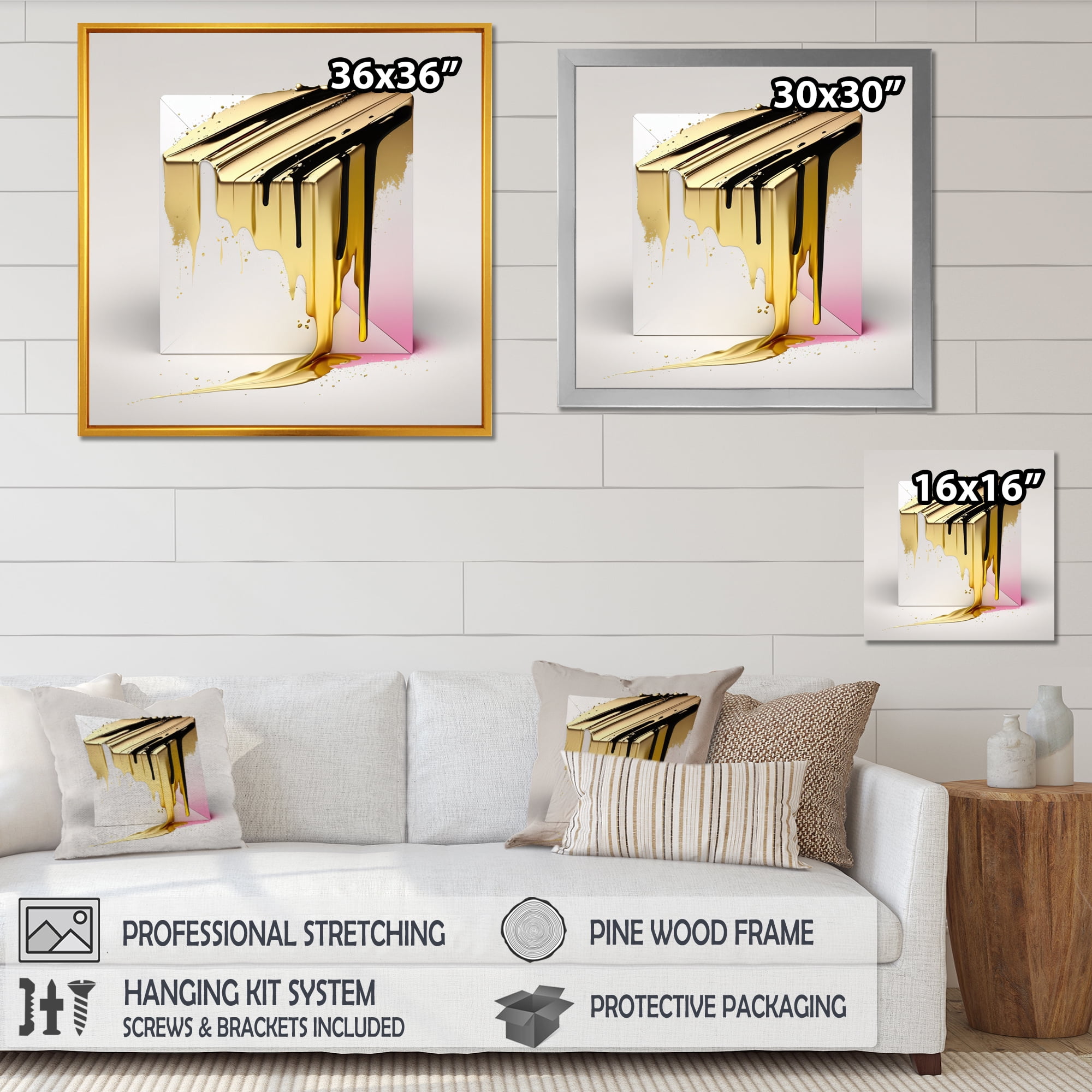 Designart Abstract Geode Shapes Gold Canvas Wall Art