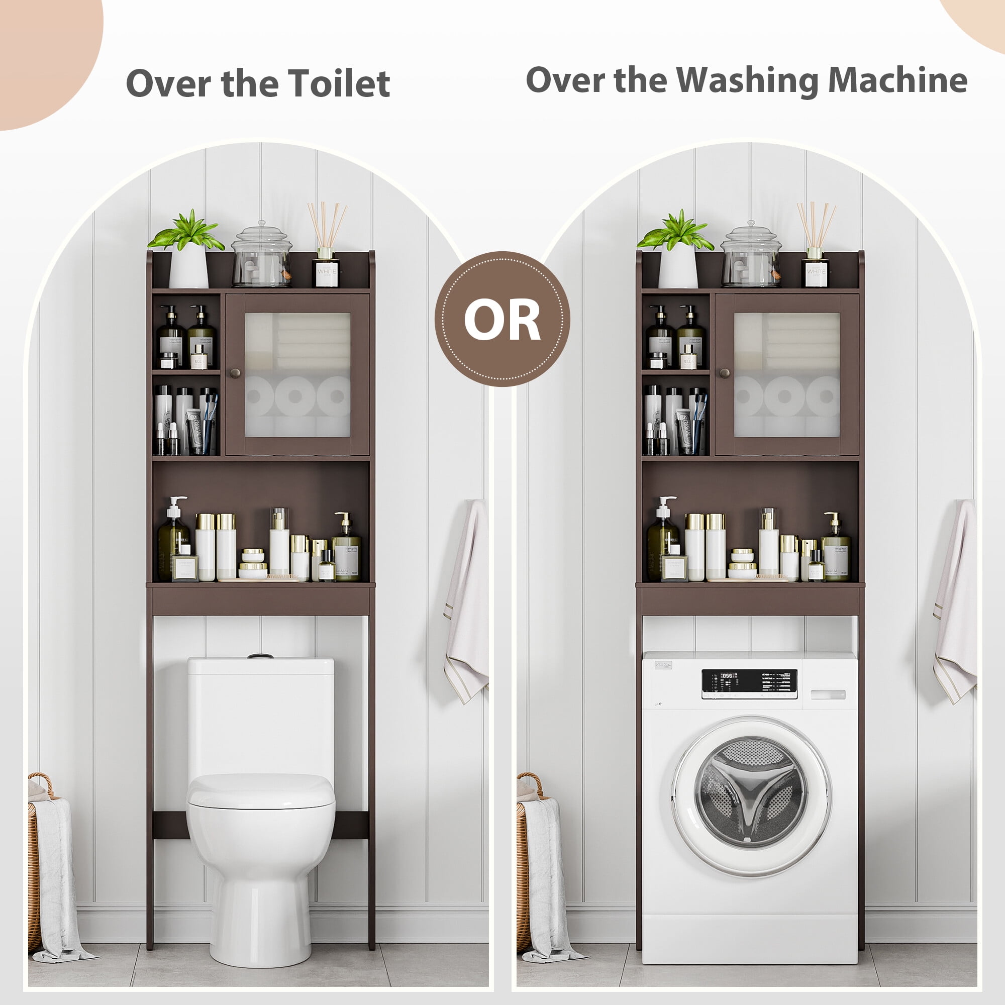 ZENY Over-The-Toilet 68.3"H Bathroom Storage Cabinet Wood Frame 3 Tiers, Brown