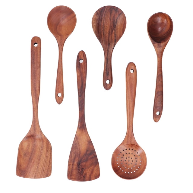 Juego de utensilios de cocina, espátulas de madera, cucharas, agarre cómodo, utensilios de cocina minimalistas para cocinar en casa