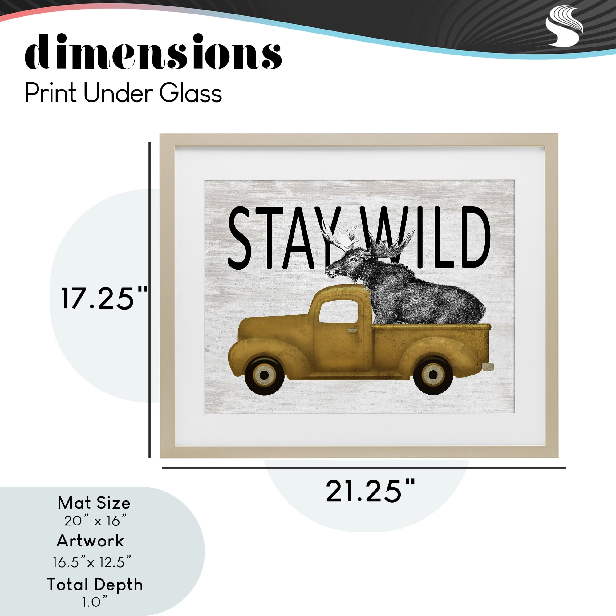 Stay Wild Moose Truck Birch Framed Print Under Glass, design by Lettered and Lined