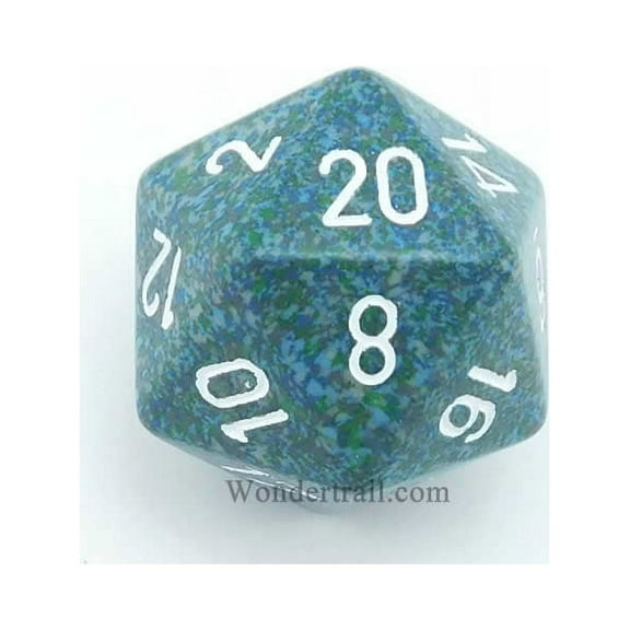 Sea Speckled Die with White Numbers D20 34mm (1.34in) Pack of 1 Chessex