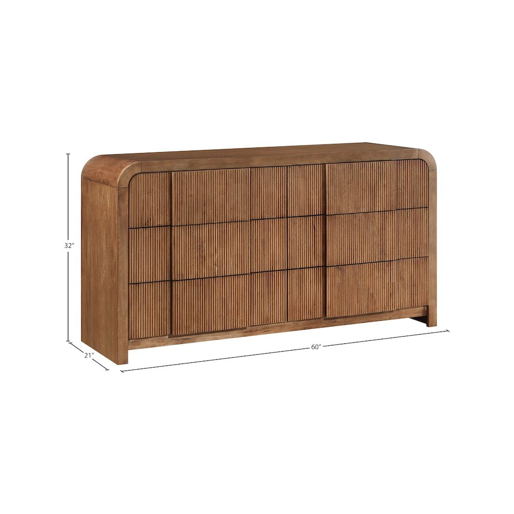 Meridian Furniture Fluted Walnut Oak Veneer Dresser