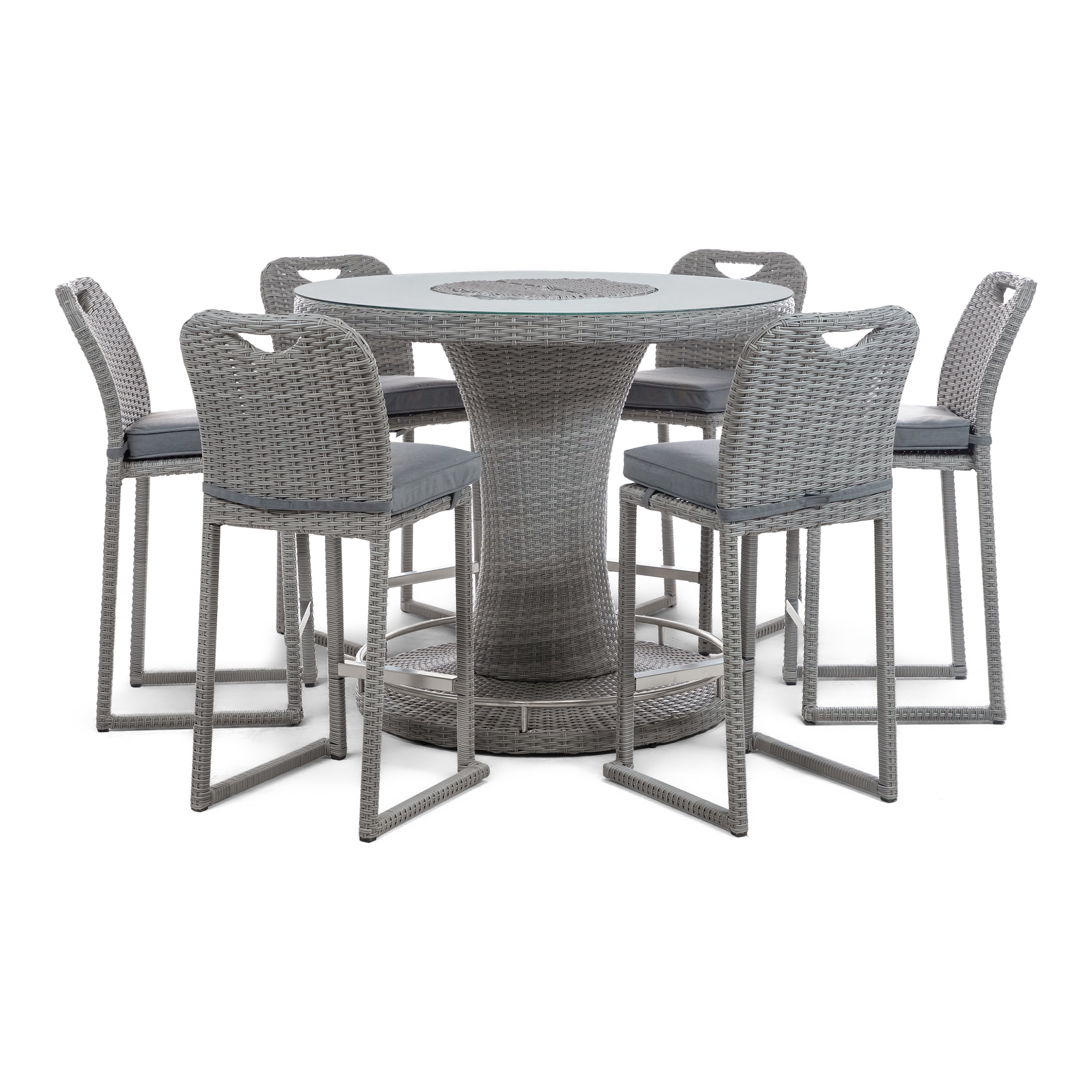 Furniture of America Hiburan 7-Piece Faux Wicker Outdoor Patio Bar Table Set with Ice Bucket, Gray