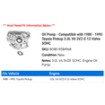 thumbnail image 2 of Pump - Compatible with 1988 - 1995 Toyota Pickup 3.0L V6 3VZ-E 12-Valve SOHC 1989 1990 1991 1992 1993 1994, 2 of 2