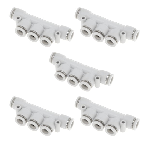Conectores de aire de empuje únicos Bargains 5/16" cinco vías de línea de aire plástico 5 piezas tono blanco plateado