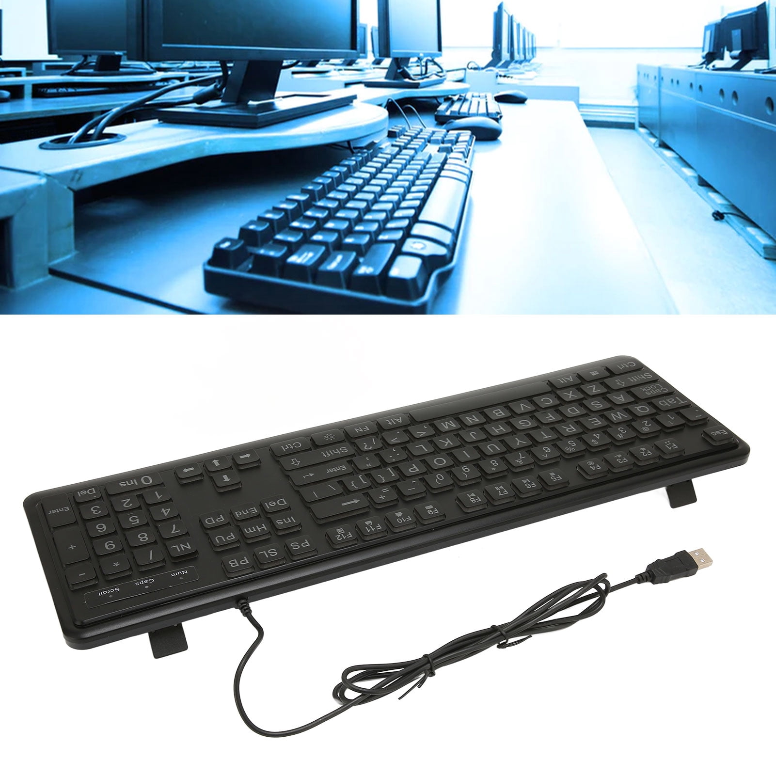 Fyydes Large Print Keyboard Large Bold Letters 104 Keys Standard Full Size USB Wired White LED Backlit Computer Keyboard,Large Print Keyboard,Lighted Keyboard