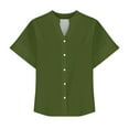 thumbnail image 5 of Short Sleeve Button Up Shirts for Women Summer Fall Spring Pure Color Dressy Casual Blouses V Neck Loose Tops (M, Army Green), 5 of 6