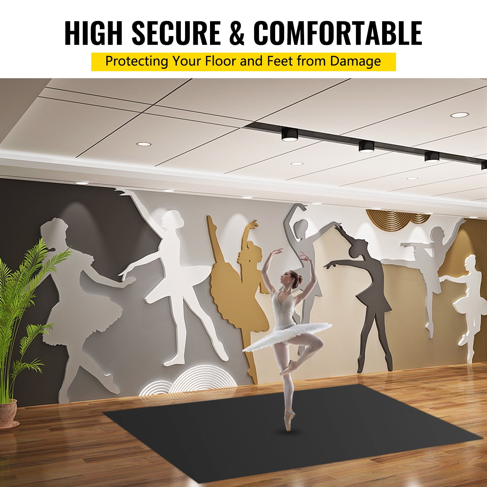VEVORbrand Dance Floor Roll Portable 6.6 x 15.7 ft Practice Dance Floor 1.5mm Thickness PVC Dance Flooring Dance Floor Grey/Black Roll out Non-slide & Wearproof Dance Floor Easy Cleaning for Ballet