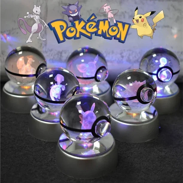 Bola de cristal de Pokémon 3D, Pikachu, Gengar, Mew, Mewtwo, figuritas, Base de lámpara, Pokeball 3D, bola de cristal de Pokémon, decoración de dormitorio, regalo1178