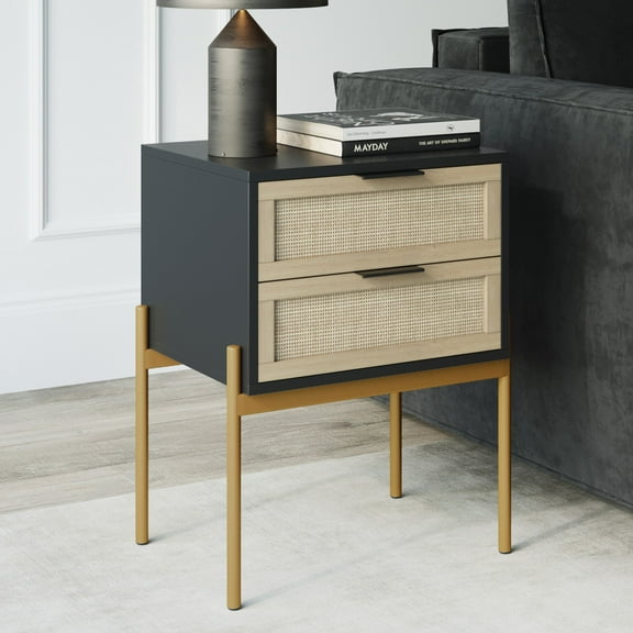 Nathan James Andrew Side Table with 2 Drawers, Black/Gold