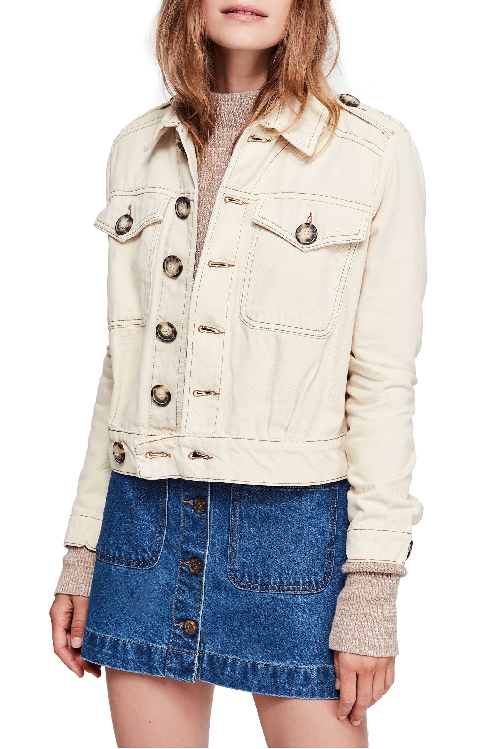 free people white denim jacket