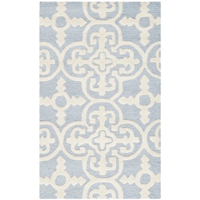 Safavieh Cambridge Collection CAM133A Handmade Moroccan Geometric Light Blue and Ivory Premium Wool Runner (2'6" x 8')