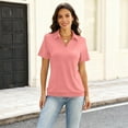 thumbnail image 6 of Womens Polo Shirts Short Sleeve Banded Bottom Business Tops Collared V Neck Casual Dressy Blouses Pink L, 6 of 6