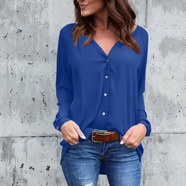 Jsaierl Womens Lapel Button Down Shirts 2024 Fall Solid Color Office Work Blouses Casual Long Sleeve Tops Plus Size Loose Comfy Shirts