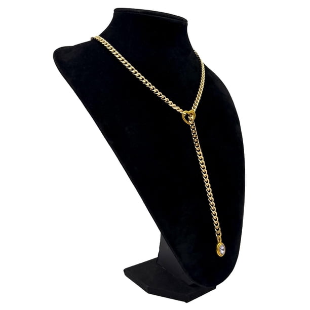Collar de Cadena de Oro en Forma de Corazón Anillo Tórico Ajustable Titanio Acero Punk Cubano Collar Largo, K Chapado en Oro