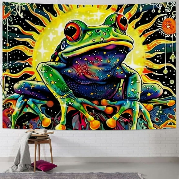 Shiartex Frog Tapestry Hippie Mushroom Tapestries Burning Sun Tapestry for Bedroom Moon Star Wall Tapestry Mandala Constellation Tapestry Wall Hanging for Room Dorm 40x30inch