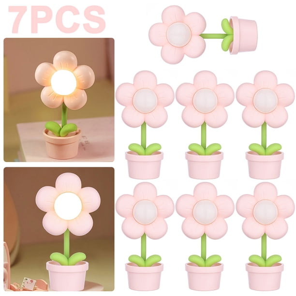 LED Nocturna Bonita Lámpara Noche Dibujos Animados Ajustable Regalos para (rosa) 7 Uds.