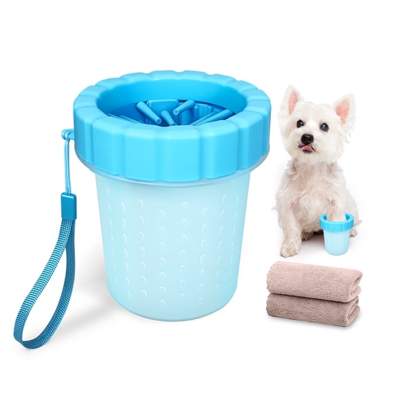 Qianruida Dog Paw Washer Dog Paw Cleaner Cup with Two Absorbent Towels Complete Cleaning of the Dog's Feet (Medium, Blue)