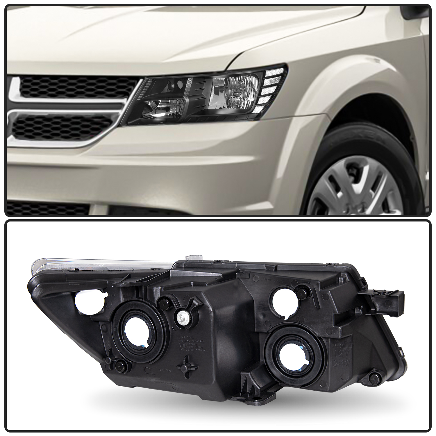 For 2009-2020 Black Housing Clear Lens Headlights Dodge Jounery  Headlamp Pair 09-20