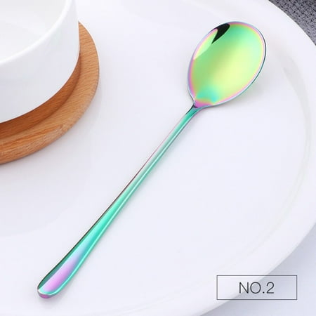 

Rainbow Multi-function Tablespoon High Quality Korean Style Dinner Spoons Long Handle Mix Dessert Ice Scoop Egg yo Kitchen Tools