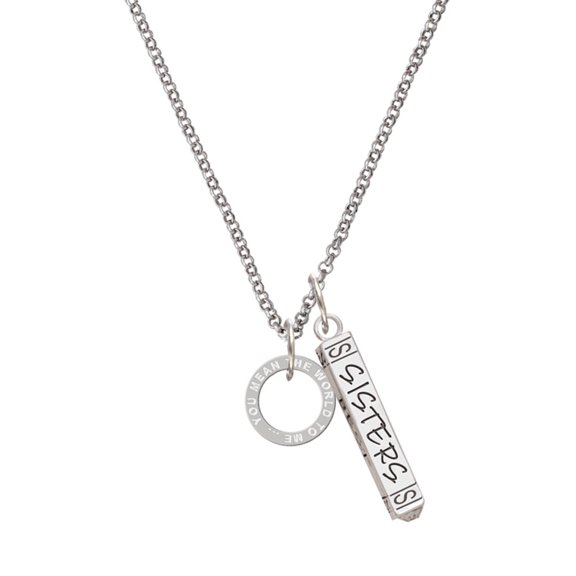 Delight Jewelry You Mean The World To Me Infinity Ring Silvertone Sisters Best Friends Forever Bar Charm Necklace, 23"