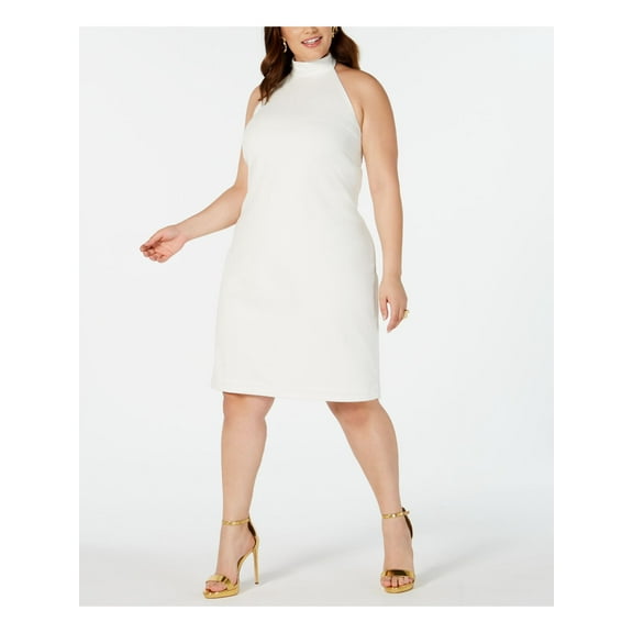 TEEZE ME Womens White Sleeveless Halter Knee Length Cocktail Sheath Dress 2425