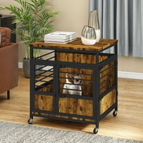SAEWUD 24" Heavy Duty Dog Crate Furniture - Mobile Pet Kennel End Table with Wheels, Multi-Functional Dog Cage for Living Room & Bedroom