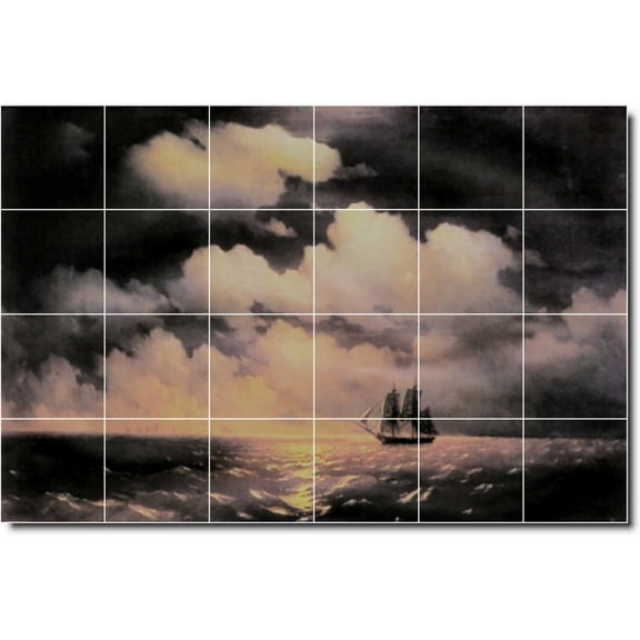 Ceramic Tile Mural-Ivan Aivazovsky Waterfront Painting 235. 36" w x 24" h using (24) 6 x 6 ceramic tiles