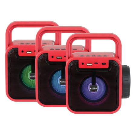 Jensen - Portable Bluetooth Rechargeable Speaker w/ Built-in Emergency USB Charging Port - Black/Red