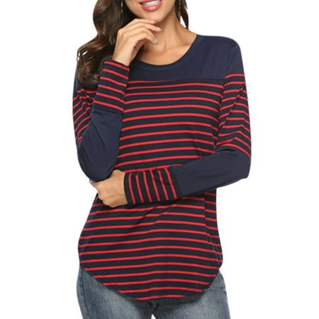 

UKAP Women Maternity Shirt Stripe Color Block Breastfeeding Tunic Tops Maternity Nursing Long Sleeve T-Shirts Winter Fall Tee