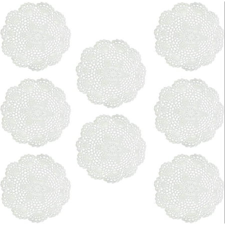

8 Inch Doilies Crochet Round Lace Doily Handmade Placemats 100% Cotton Crocheted Coasters Flower Design Pack of 8 (Beige)