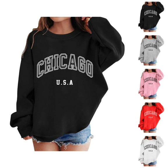 Chicago Sweatshirts for Girls Kids Long Sleeve Crewneck Cute Casual Graphic Sweatshirt Pullover Tops